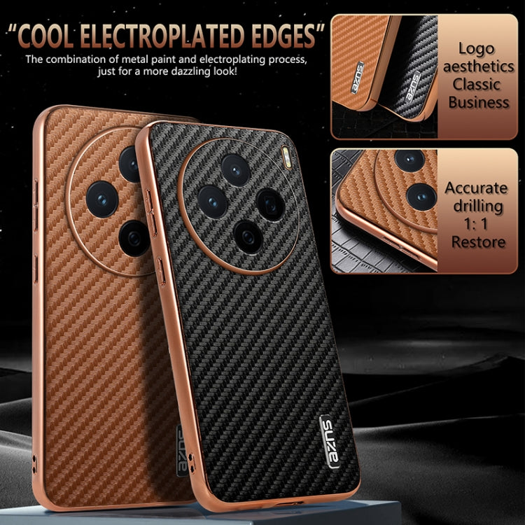 For vivo X200 AZNS Electroplated Edge Carbon Fiber Texture Phone Case