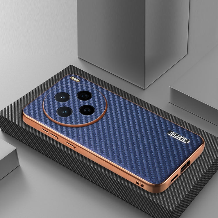 For vivo X200 AZNS Electroplated Edge Carbon Fiber Texture Phone Case