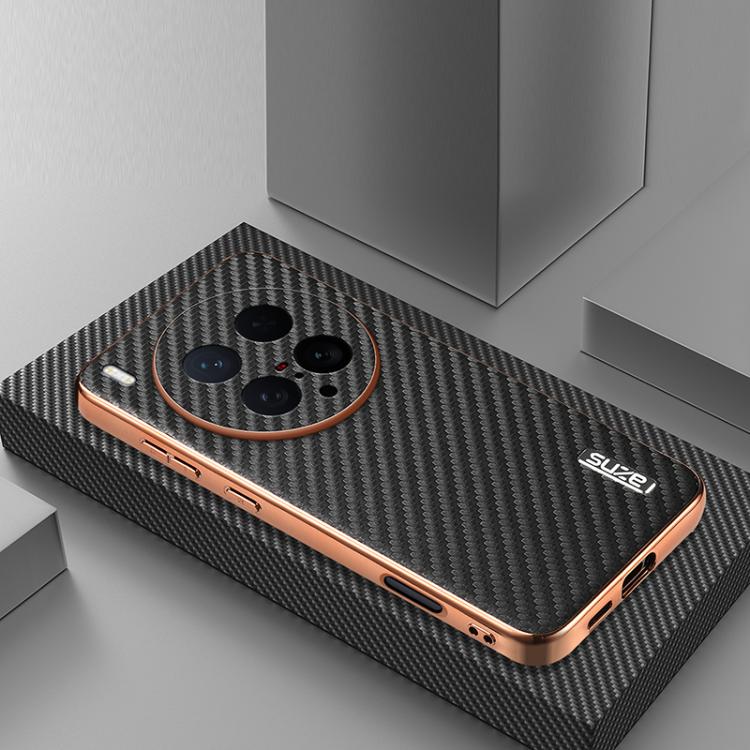 For vivo X200 Ultra AZNS Electroplated Edge Carbon Fiber Texture Phone Case