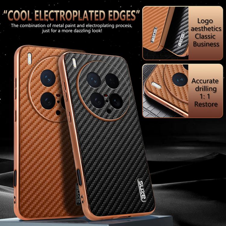 For vivo X200 Ultra AZNS Electroplated Edge Carbon Fiber Texture Phone Case
