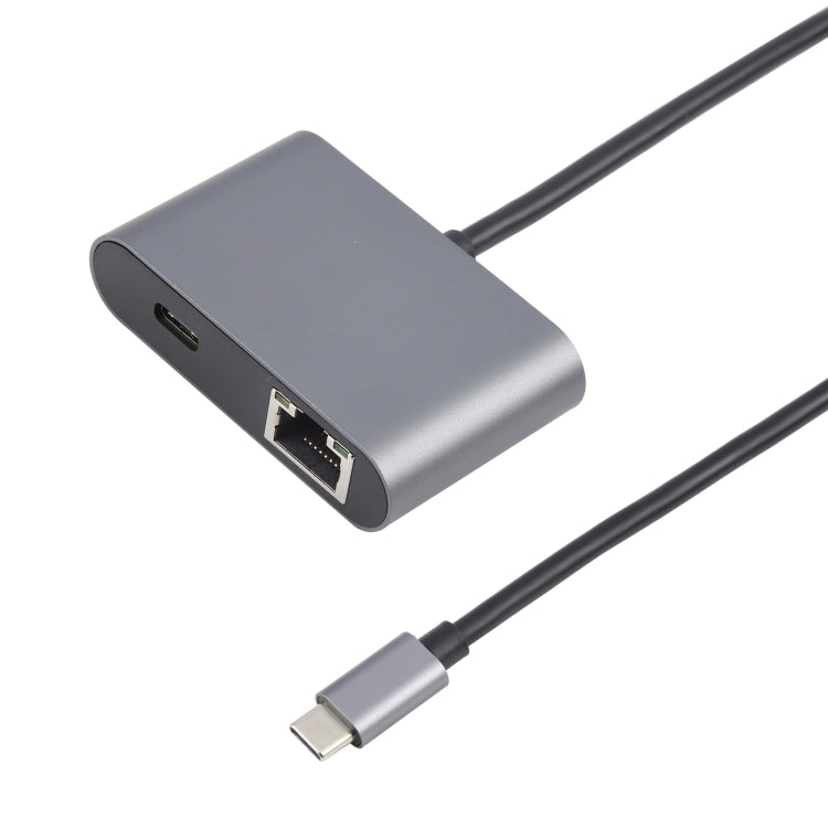 4 in 1 USB-C / Type-C 3.1 to RJ45, PD and USB x 2 Ethernet Adapter Cable - Grey