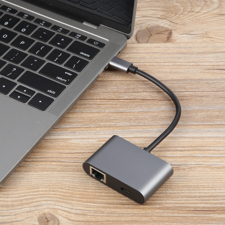 4 in 1 USB-C / Type-C 3.1 to RJ45, PD and USB x 2 Ethernet Adapter Cable - Grey