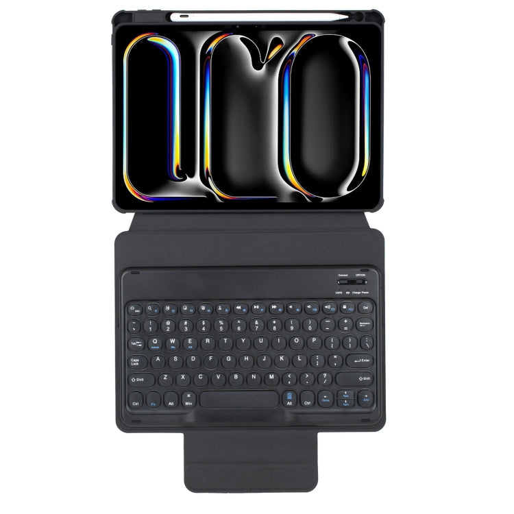 For iPad Pro 11 2024 YL13 360 Rotation Acrylic Transparent Round Keycap Bluetooth Keyboard Leather Case