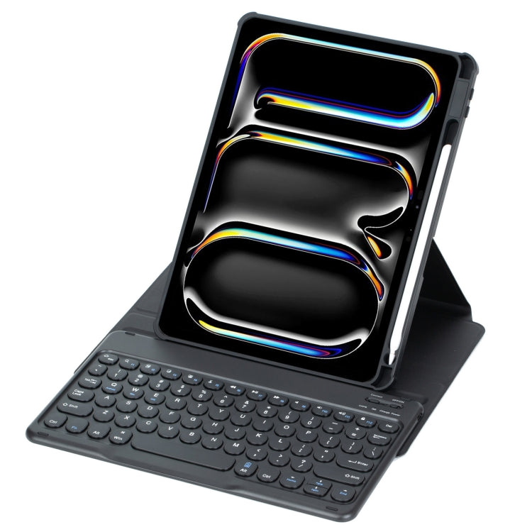 For iPad Pro 11 2024 YL13 360 Rotation Acrylic Transparent Round Keycap Bluetooth Keyboard Leather Case