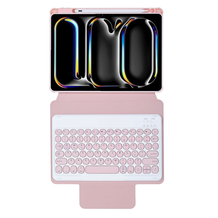 For iPad Pro 11 2024 YL13 360 Rotation Acrylic Transparent Round Keycap Bluetooth Keyboard Leather Case