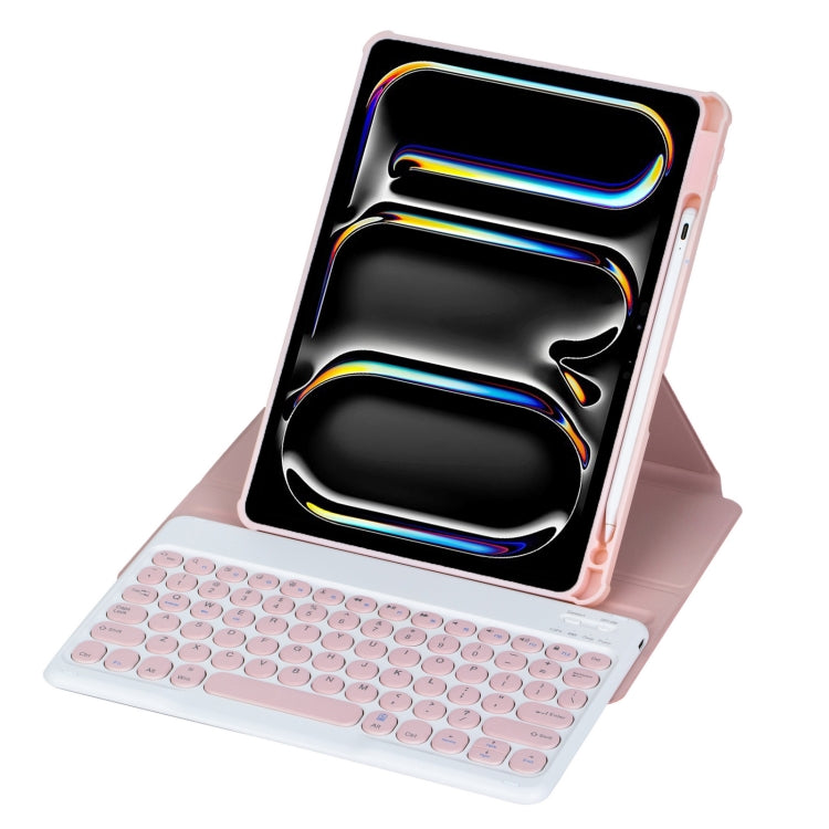 For iPad Pro 11 2024 YL13 360 Rotation Acrylic Transparent Round Keycap Bluetooth Keyboard Leather Case