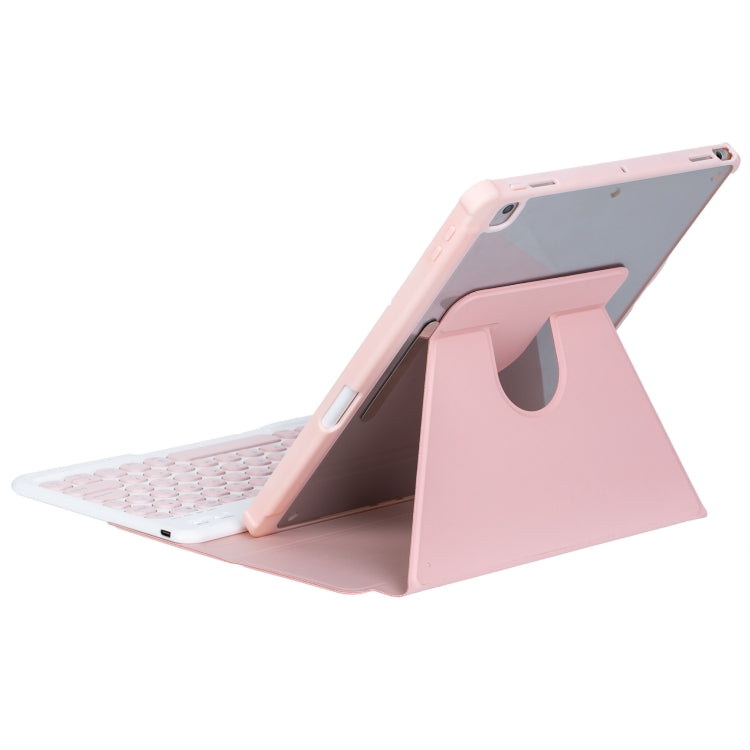 For iPad Pro 11 2024 YL13 360 Rotation Acrylic Transparent Round Keycap Bluetooth Keyboard Leather Case