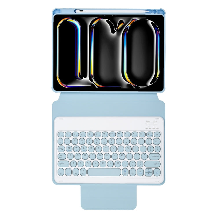 For iPad Pro 11 2024 YL13 360 Rotation Acrylic Transparent Round Keycap Bluetooth Keyboard Leather Case
