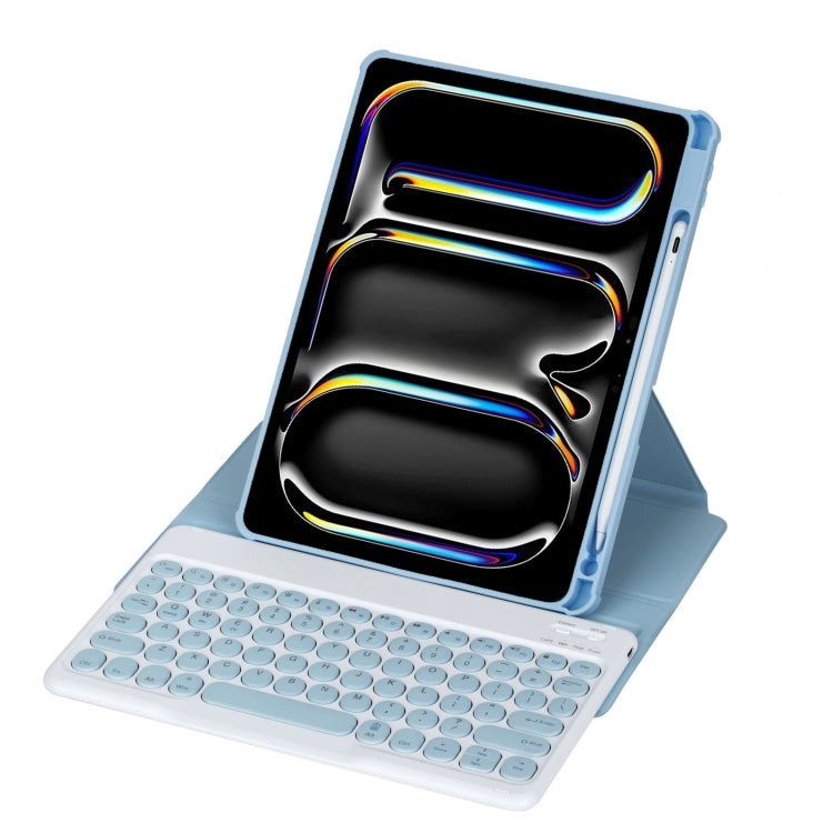 For iPad Pro 11 2024 YL13 360 Rotation Acrylic Transparent Round Keycap Bluetooth Keyboard Leather Case