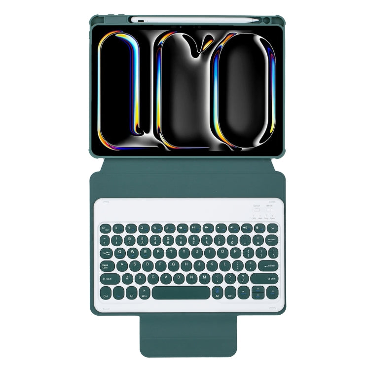For iPad Pro 11 2024 YL13 360 Rotation Acrylic Transparent Round Keycap Bluetooth Keyboard Leather Case