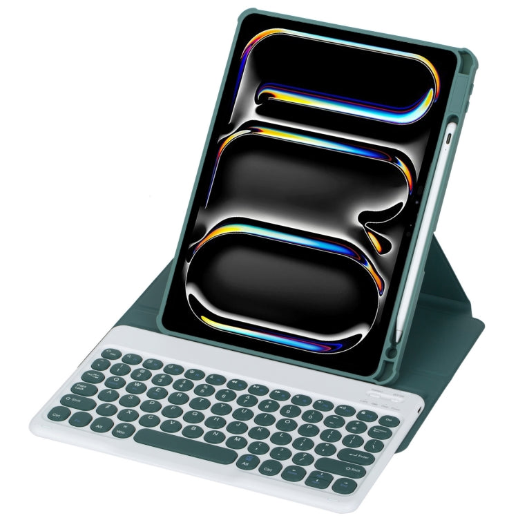 For iPad Pro 11 2024 YL13 360 Rotation Acrylic Transparent Round Keycap Bluetooth Keyboard Leather Case