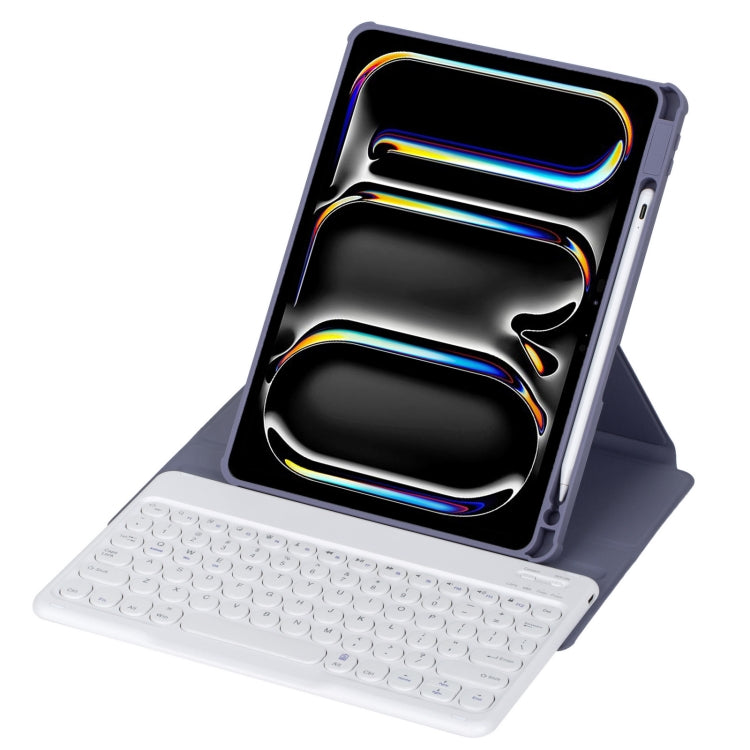 For iPad Pro 11 2024 YL13 360 Rotation Acrylic Transparent Round Keycap Bluetooth Keyboard Leather Case