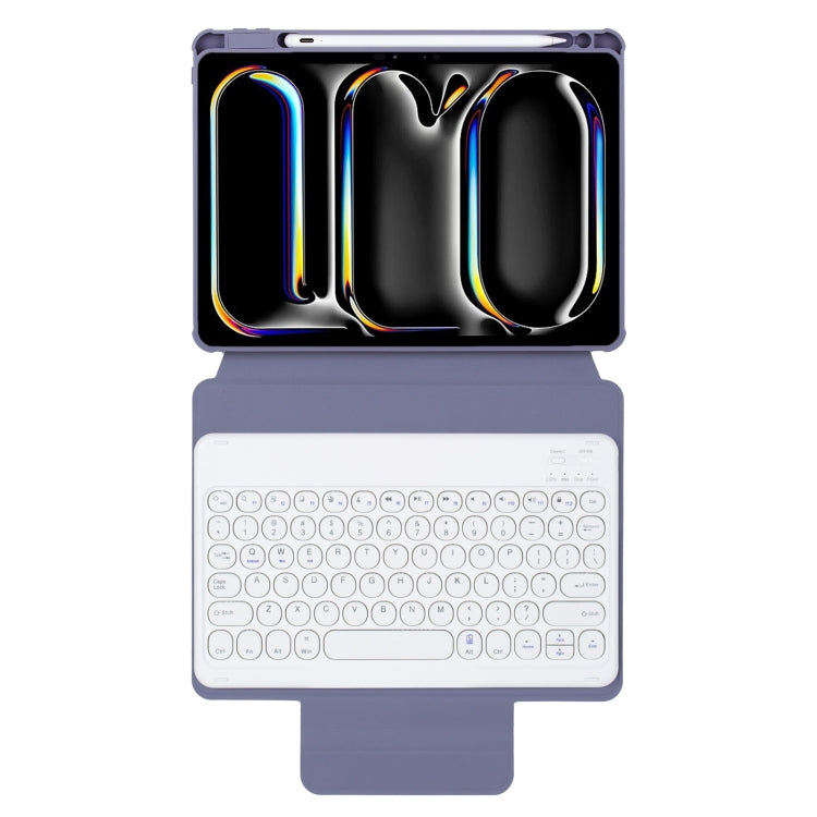 For iPad Pro 11 2024 YL13 360 Rotation Acrylic Transparent Round Keycap Bluetooth Keyboard Leather Case