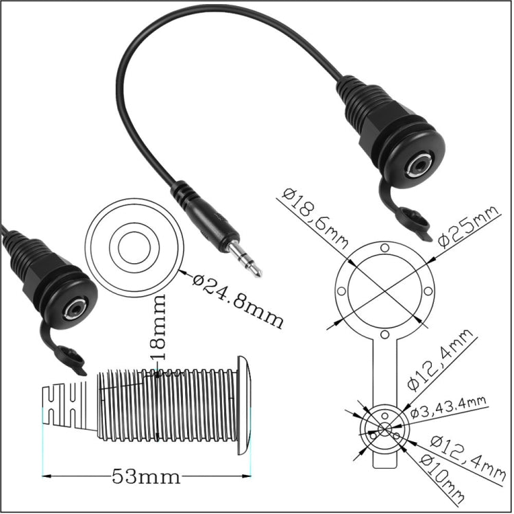 3.5mmTRS Stereo Thread Fixed Embedded Ground Plug Panel Audio Cable, Length: 0.3m