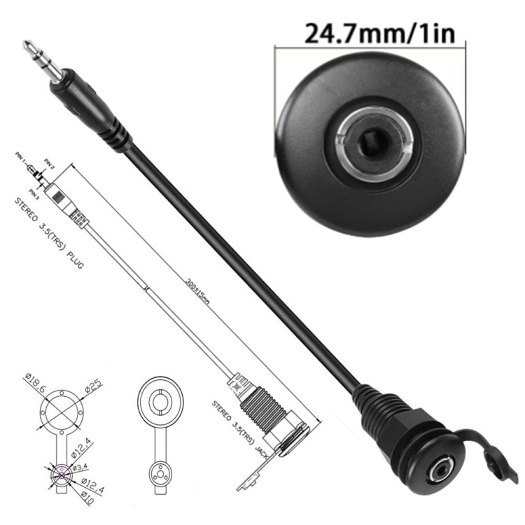 3.5mmTRS Stereo Thread Fixed Embedded Ground Plug Panel Audio Cable, Length: 0.3m
