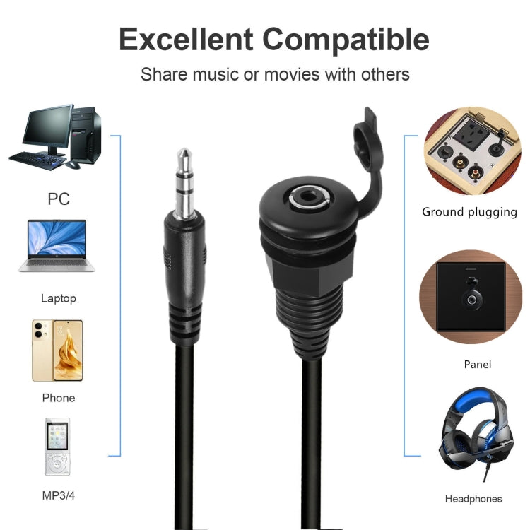 3.5mmTRS Stereo Thread Fixed Embedded Ground Plug Panel Audio Cable, Length: 0.3m