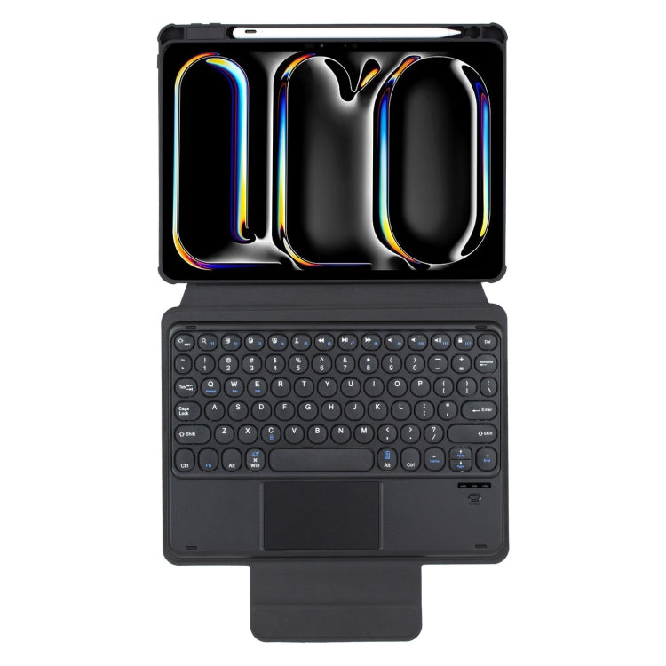 For iPad Pro 11 2024 YL13-A 360 Rotation Acrylic Transparent Round Keycap Bluetooth Keyboard Leather Case With Touch Control