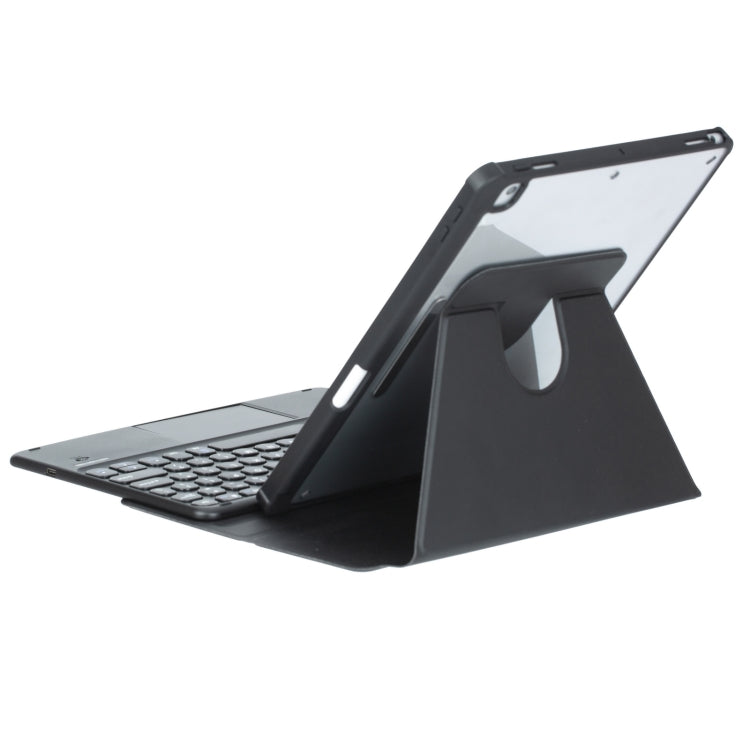 For iPad Pro 11 2024 YL13-A 360 Rotation Acrylic Transparent Round Keycap Bluetooth Keyboard Leather Case With Touch Control