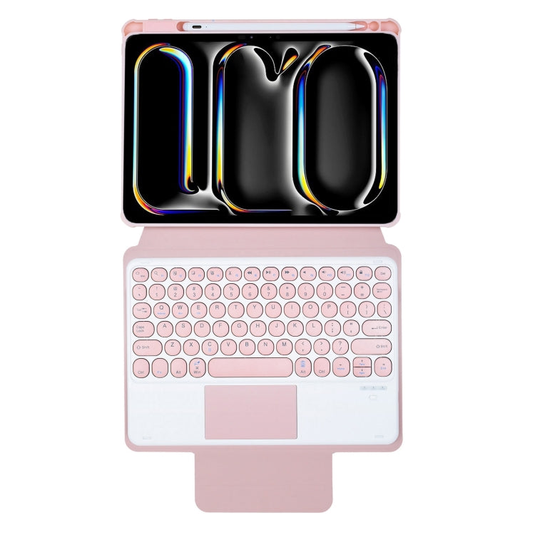 For iPad Pro 11 2024 YL13-A 360 Rotation Acrylic Transparent Round Keycap Bluetooth Keyboard Leather Case With Touch Control