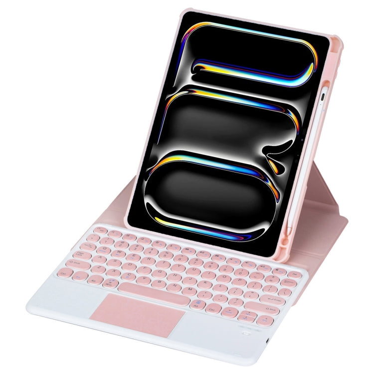 For iPad Pro 11 2024 YL13-A 360 Rotation Acrylic Transparent Round Keycap Bluetooth Keyboard Leather Case With Touch Control
