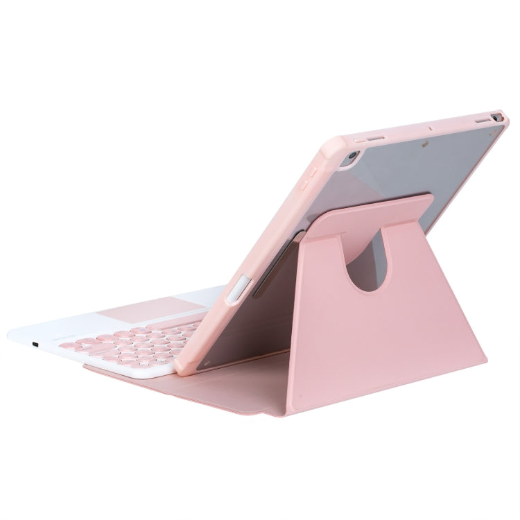 For iPad Pro 11 2024 YL13-A 360 Rotation Acrylic Transparent Round Keycap Bluetooth Keyboard Leather Case With Touch Control
