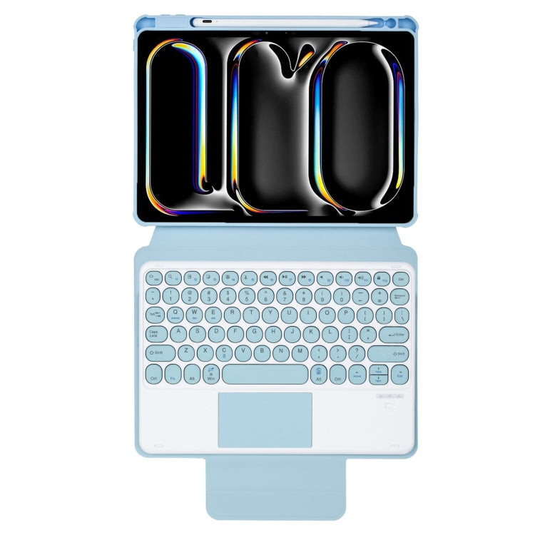 For iPad Pro 11 2024 YL13-A 360 Rotation Acrylic Transparent Round Keycap Bluetooth Keyboard Leather Case With Touch Control