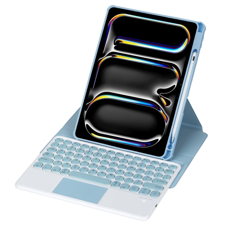 For iPad Pro 11 2024 YL13-A 360 Rotation Acrylic Transparent Round Keycap Bluetooth Keyboard Leather Case With Touch Control