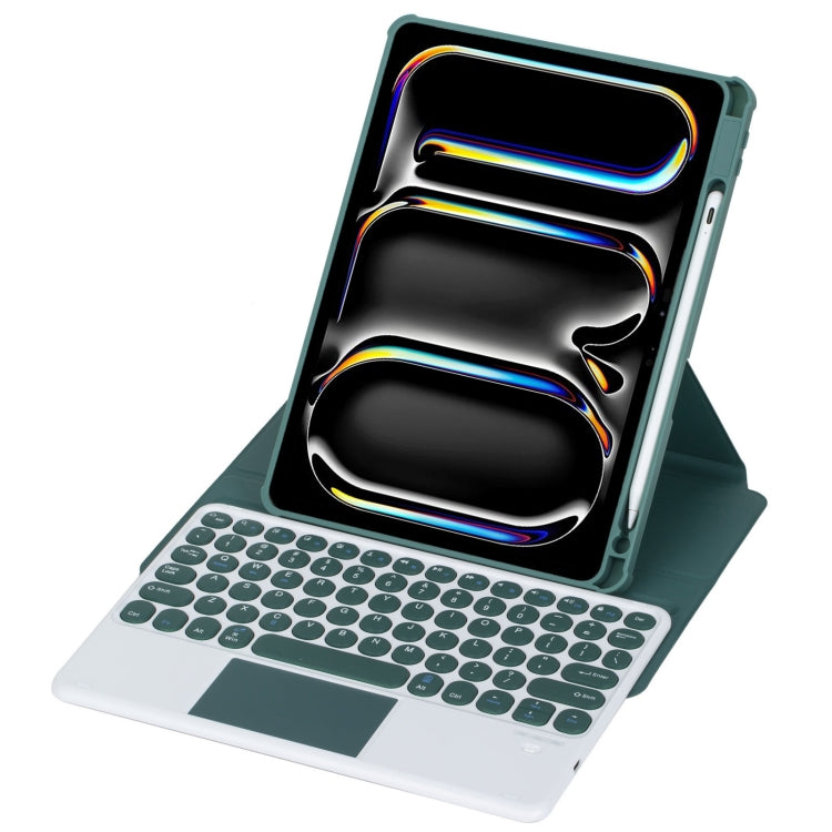 For iPad Pro 11 2024 YL13-A 360 Rotation Acrylic Transparent Round Keycap Bluetooth Keyboard Leather Case With Touch Control