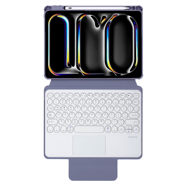 For iPad Pro 11 2024 YL13-A 360 Rotation Acrylic Transparent Round Keycap Bluetooth Keyboard Leather Case With Touch Control