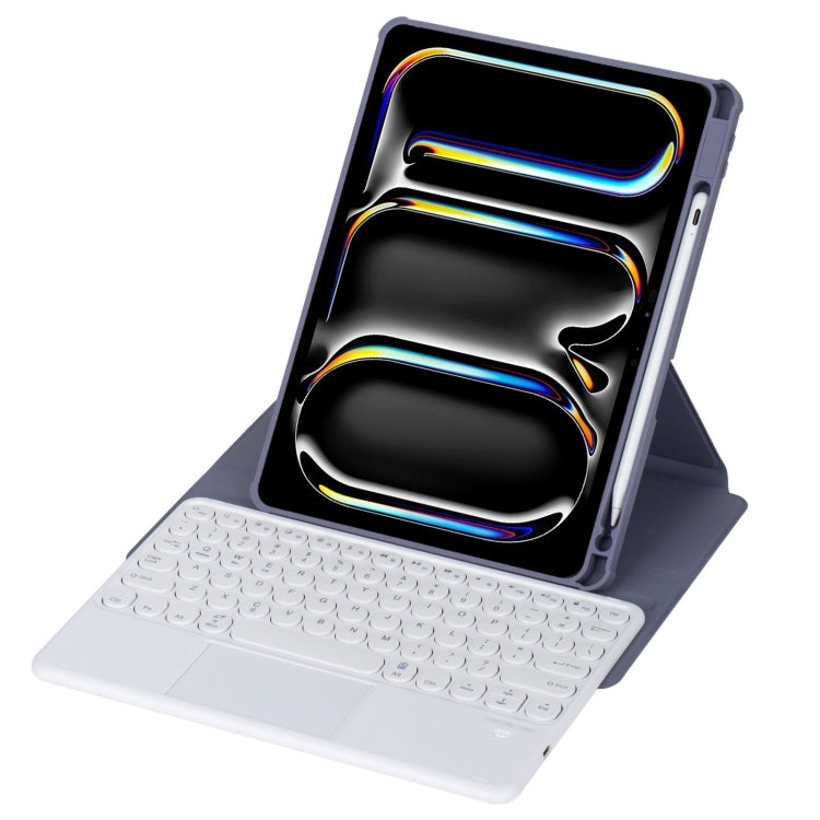 For iPad Pro 11 2024 YL13-A 360 Rotation Acrylic Transparent Round Keycap Bluetooth Keyboard Leather Case With Touch Control