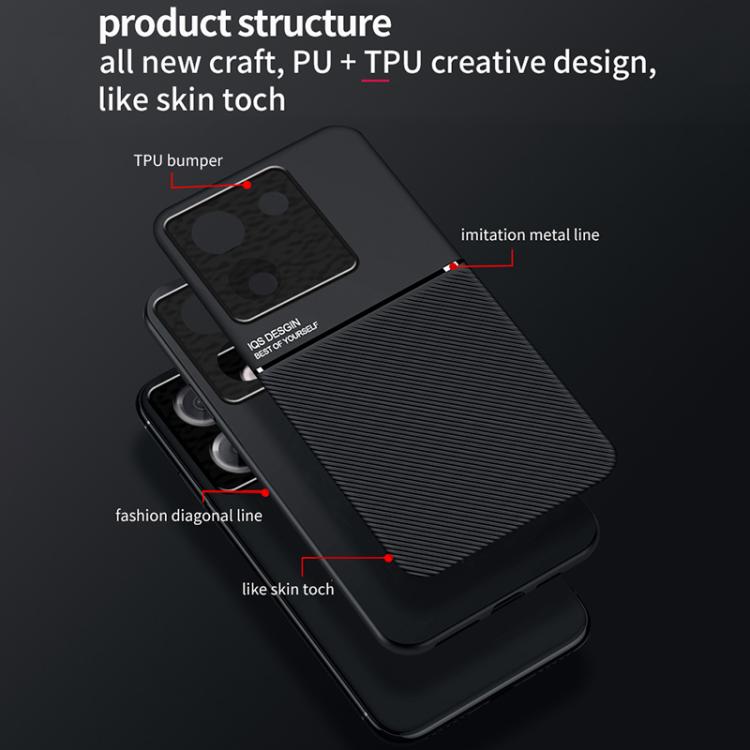 For Xiaomi Poco M7 Pro 5G Classic Tilt Strip Grain Magnetic PC Hybrid TPU Phone Case