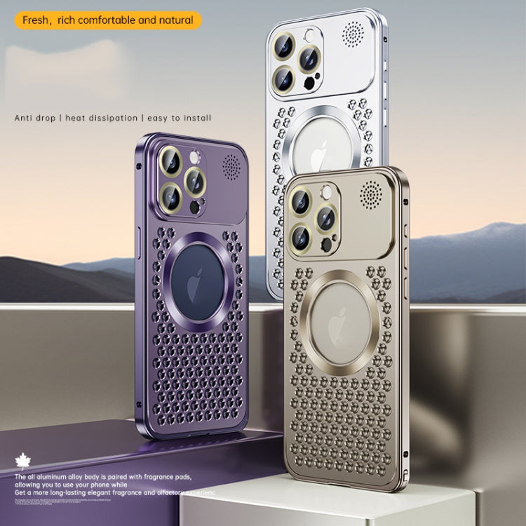 For iPhone 16 Spring Buckle MagSafe Magnetic Metal Aromatherapy Phone Case