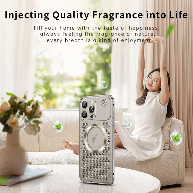 For iPhone 16 Spring Buckle MagSafe Magnetic Metal Aromatherapy Phone Case