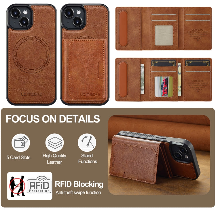 For iPhone 15 LC.IMEEKE L5 Series Detachable RFID Card Bag Magsafe Phone Case