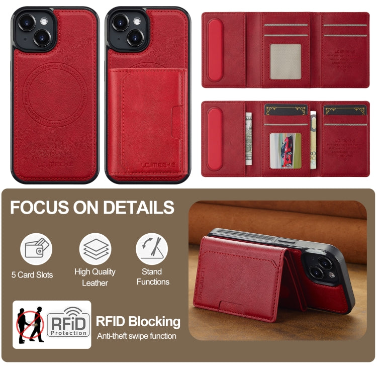 For iPhone 15 LC.IMEEKE L5 Series Detachable RFID Card Bag Magsafe Phone Case