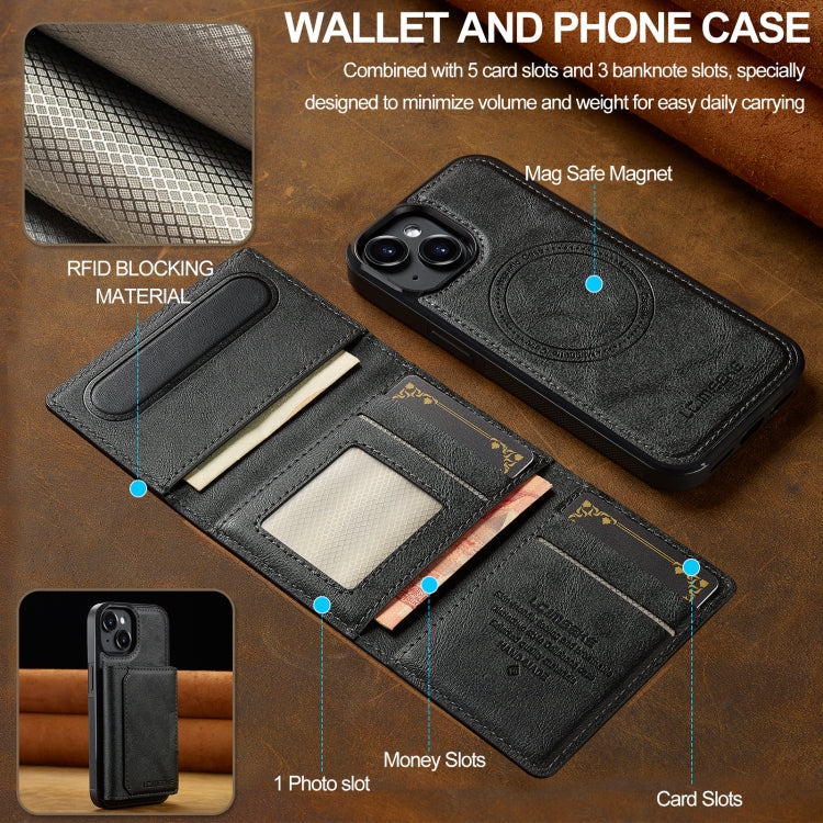 For iPhone 15 Plus / 14 Plus LC.IMEEKE L5 Series Detachable RFID Card Bag Magsafe Phone Case