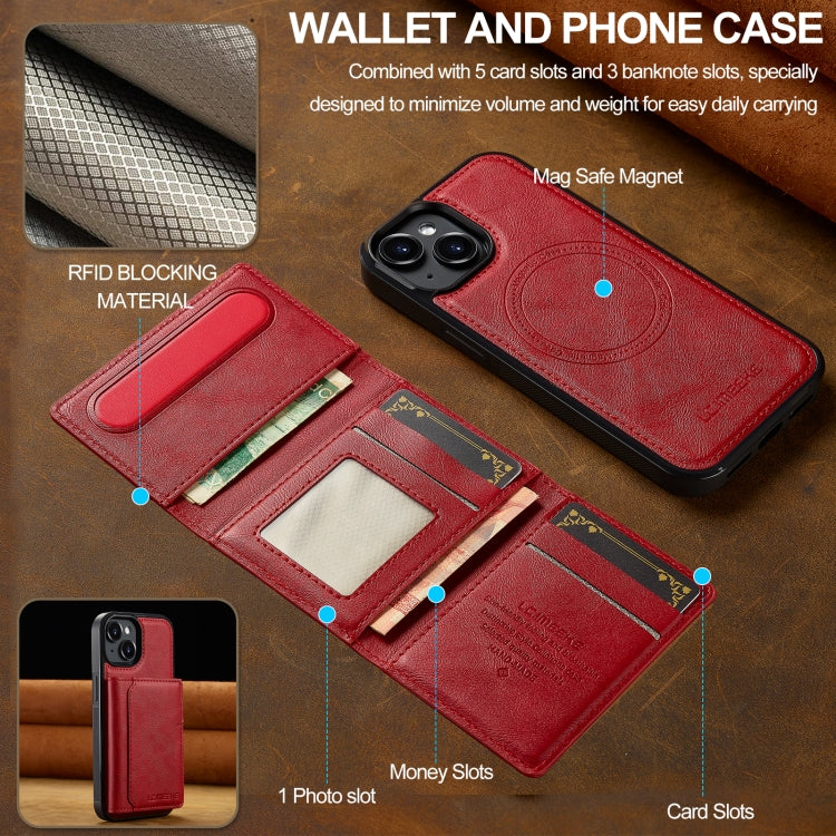 For iPhone 15 Plus / 14 Plus LC.IMEEKE L5 Series Detachable RFID Card Bag Magsafe Phone Case