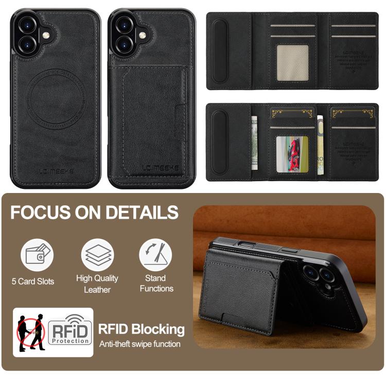 For iPhone 17 LC.IMEEKE L5 Series Detachable RFID Card Bag Magsafe Phone Case