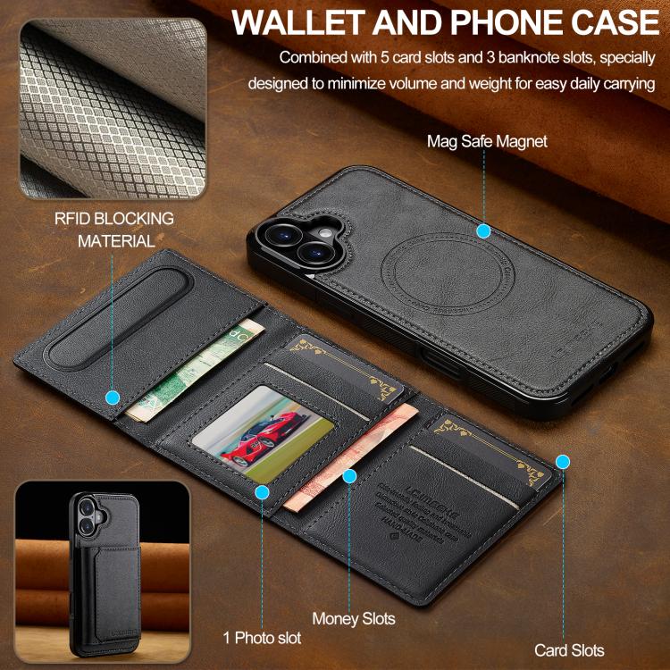 For iPhone 17 LC.IMEEKE L5 Series Detachable RFID Card Bag Magsafe Phone Case