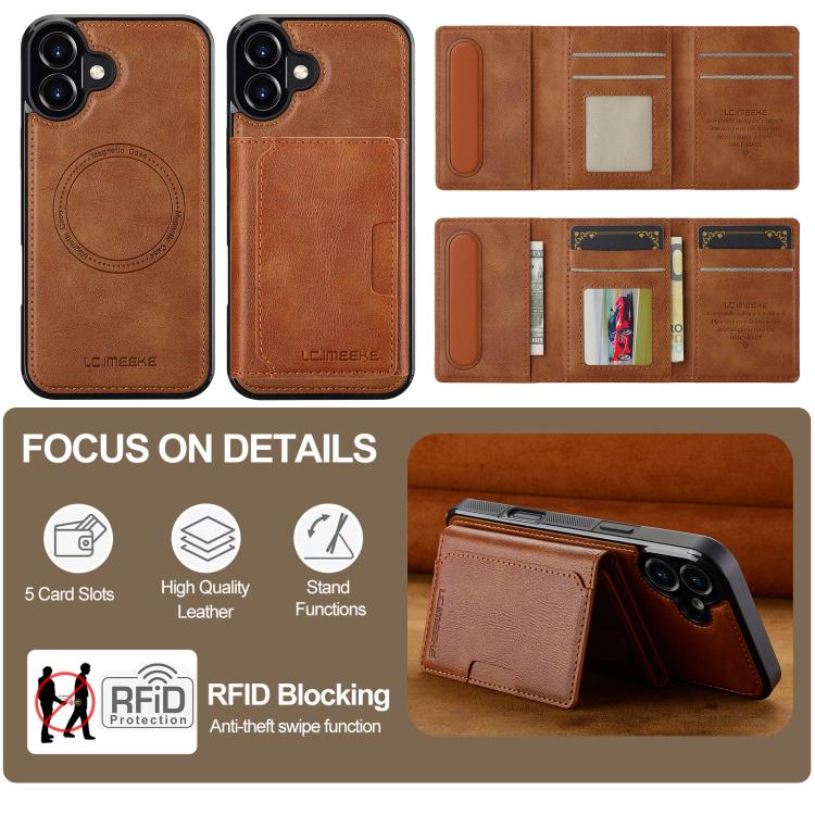 For iPhone 17 LC.IMEEKE L5 Series Detachable RFID Card Bag Magsafe Phone Case