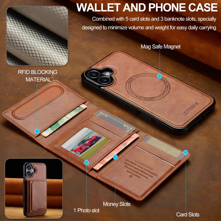 For iPhone 17 LC.IMEEKE L5 Series Detachable RFID Card Bag Magsafe Phone Case