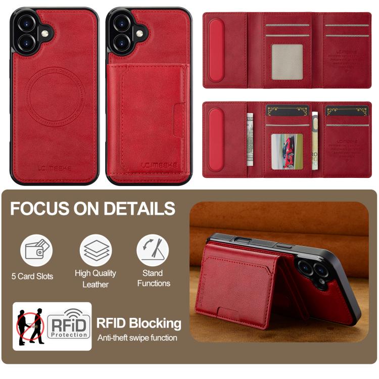 For iPhone 17 LC.IMEEKE L5 Series Detachable RFID Card Bag Magsafe Phone Case