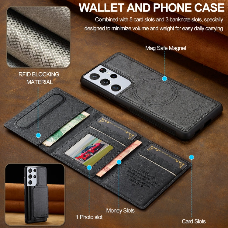 For Samsung Galaxy S21 Ultra 5G LC.IMEEKE L5 Series Detachable RFID Card Bag Magsafe Phone Case