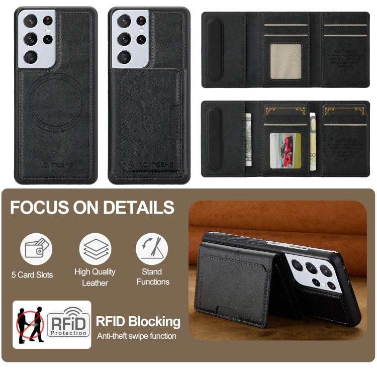 For Samsung Galaxy S21 Ultra 5G LC.IMEEKE L5 Series Detachable RFID Card Bag Magsafe Phone Case