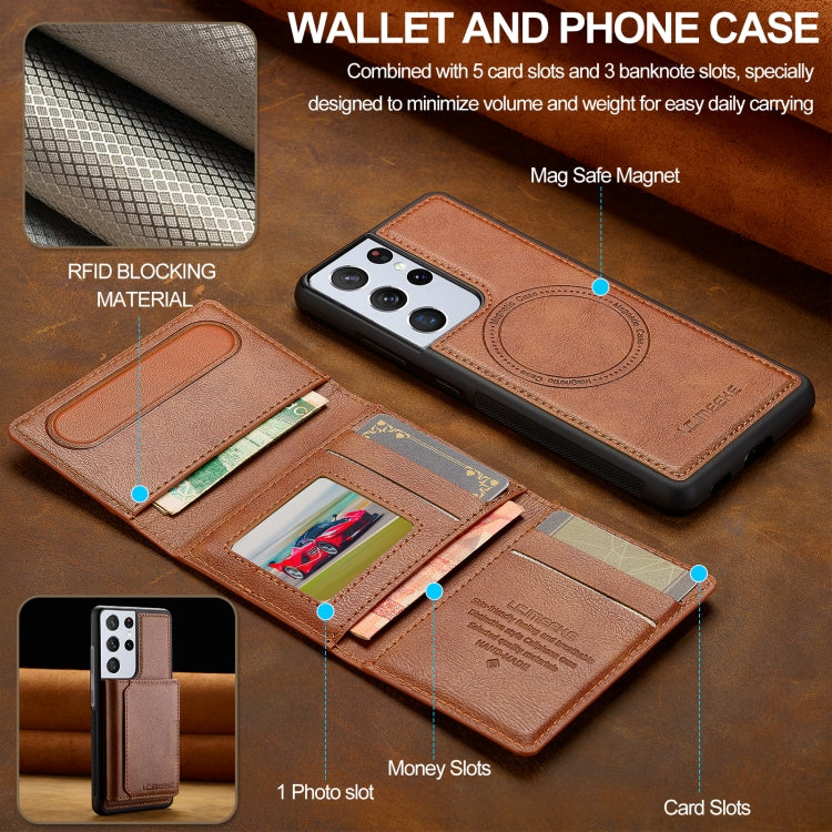 For Samsung Galaxy S21 Ultra 5G LC.IMEEKE L5 Series Detachable RFID Card Bag Magsafe Phone Case