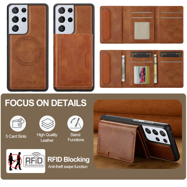 For Samsung Galaxy S21 Ultra 5G LC.IMEEKE L5 Series Detachable RFID Card Bag Magsafe Phone Case