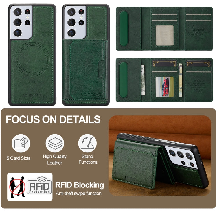 For Samsung Galaxy S21 Ultra 5G LC.IMEEKE L5 Series Detachable RFID Card Bag Magsafe Phone Case
