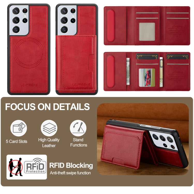 For Samsung Galaxy S21 Ultra 5G LC.IMEEKE L5 Series Detachable RFID Card Bag Magsafe Phone Case