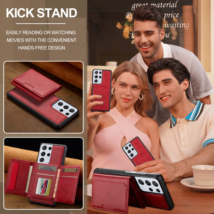 For Samsung Galaxy S21 Ultra 5G LC.IMEEKE L5 Series Detachable RFID Card Bag Magsafe Phone Case