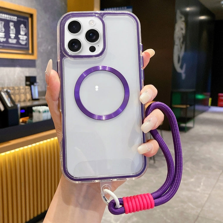For iPhone 16 Pro Airbag 3 in 1 CD Texture MagSafe Phone Case with Strap